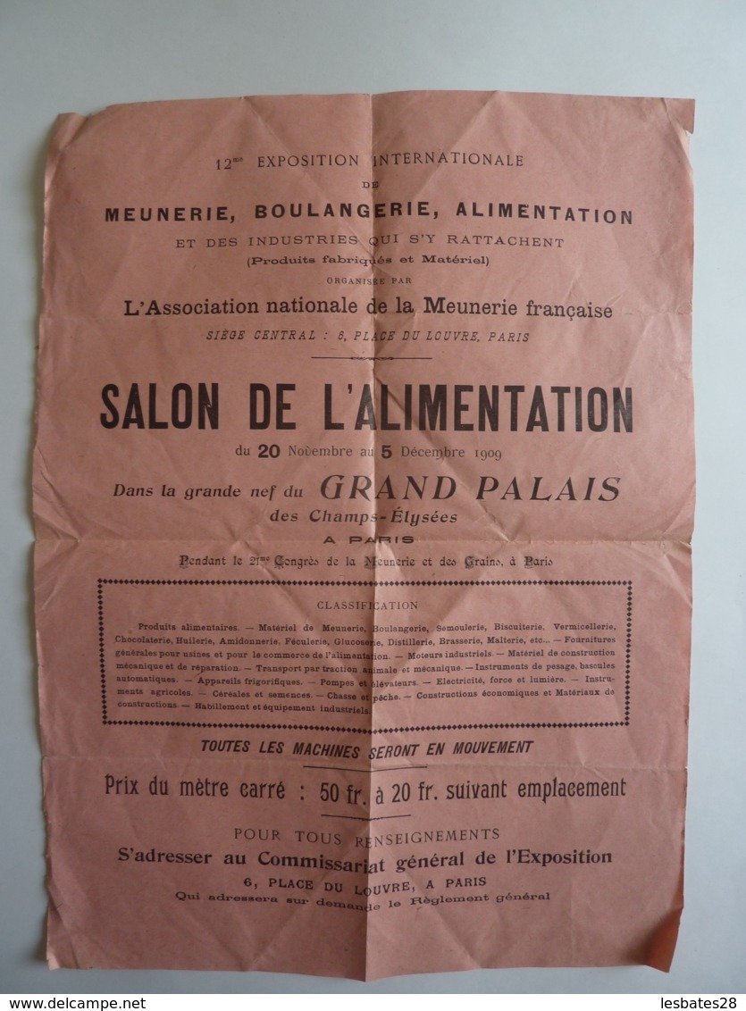 12me EXPOSITION INTERNATIONALE 1909 SALON DE L'ALIMENTATION  GRAND PALAIS,  Timbre Type Blanc Cachet  Paris 1900 - 1877-1920: Période Semi Moderne