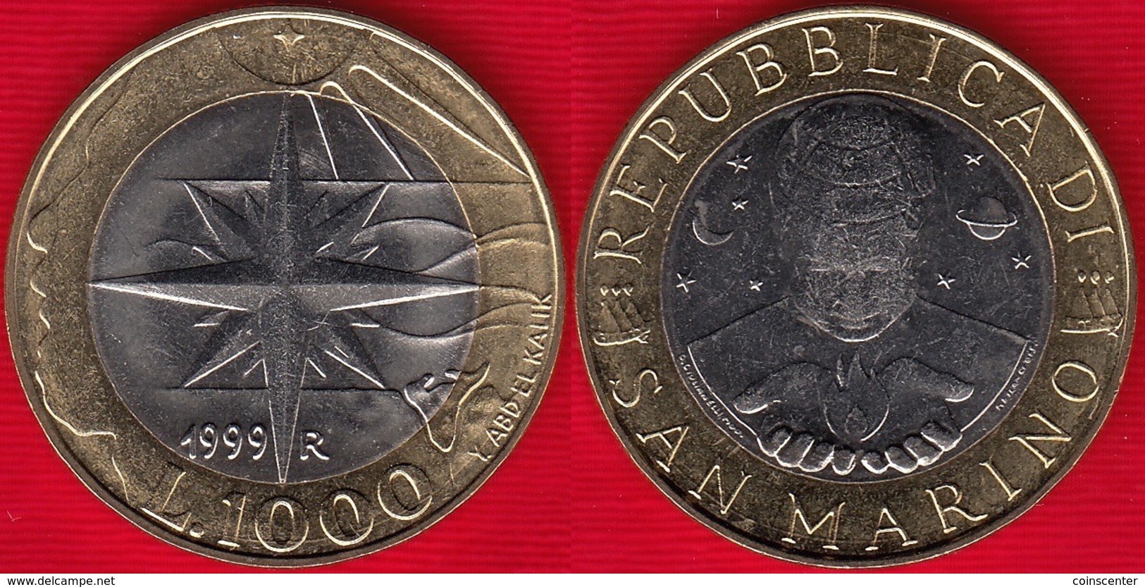 San Marino 1000 Lire 1999 Km#395 "Wind Rose" BiMetallic UNC - Saint-Marin