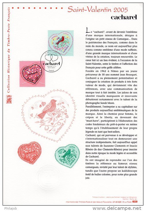 " SAINT VALENTIN COEURS DE CACHAREL " Sur Doc Philatélique Officiel De 2005 N° YT 3747 48 Parf état. DPO - 2000-2009