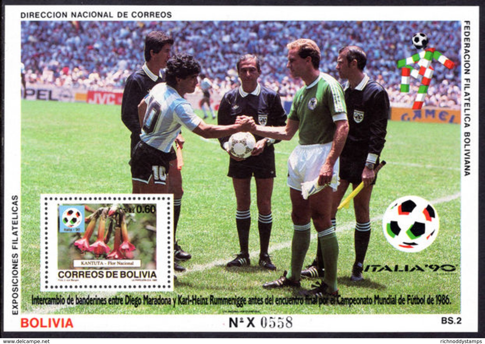 Bolivia 1990 Football World Cup Souvenir Sheet Unmounted Mint. - Bolivia