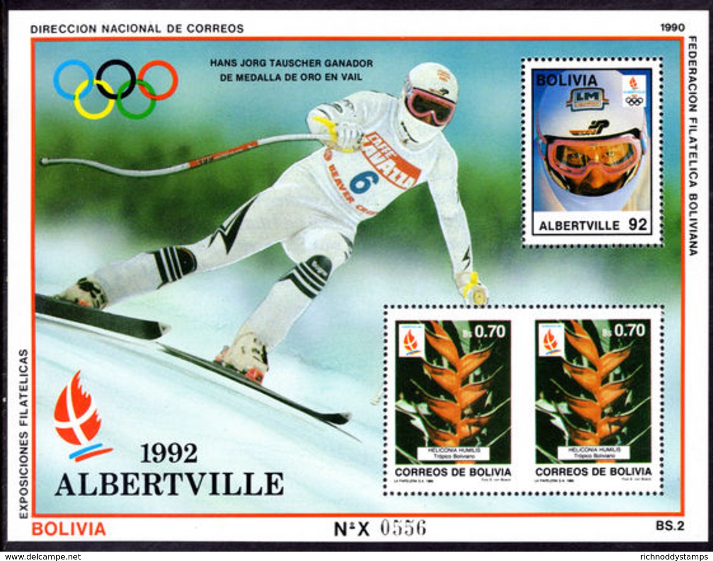 Bolivia 1990 Winter Olympics Hans-Jorg Tauscher Souvenir Sheet Unmounted Mint. - Bolivia