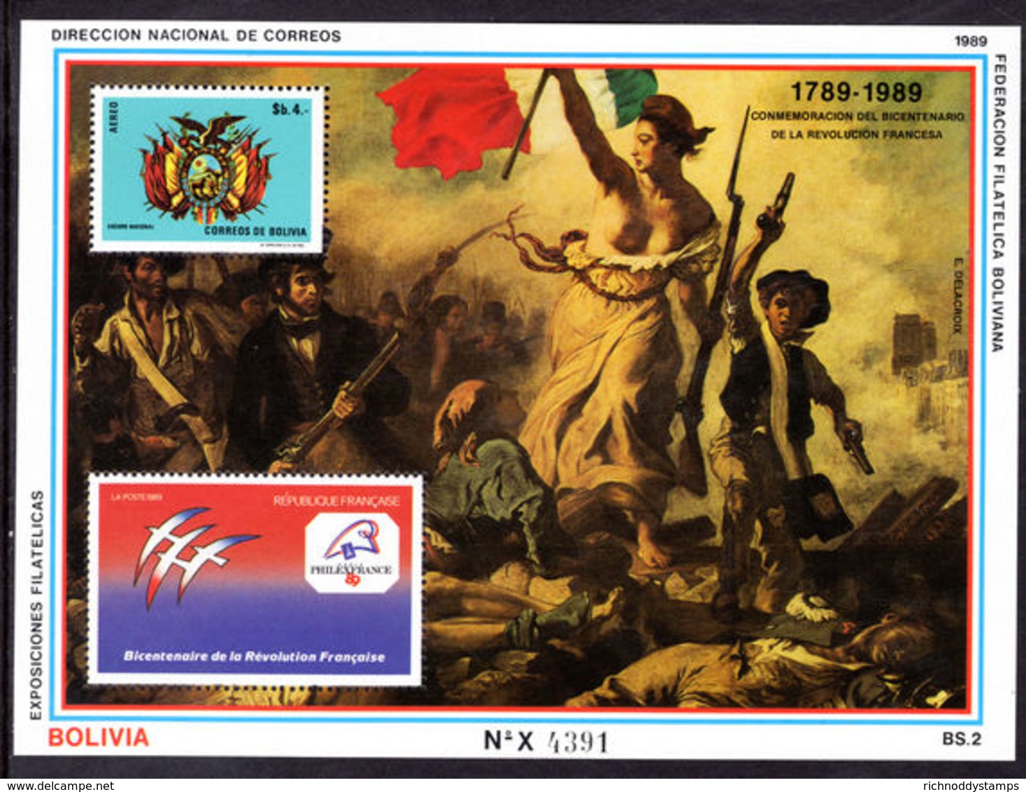 Bolivia 1989 French Revolution Souvenir Sheet Unmounted Mint. - Bolivia