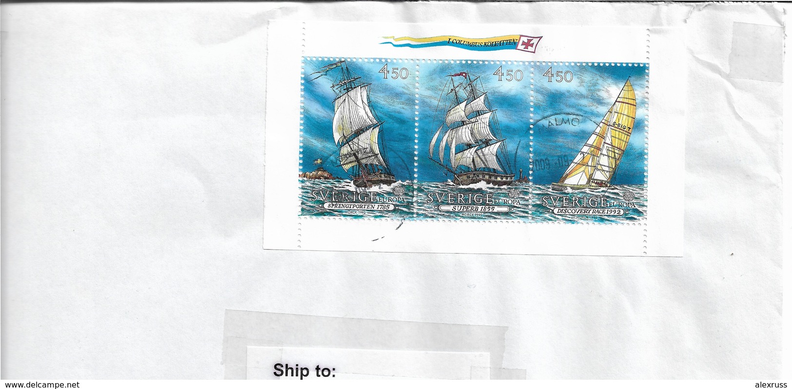 Sweden 1992 Sailing Ships Block Scott #1946-48a On Cover To US, VF Postally Used Cover !! - Blocks & Sheetlets