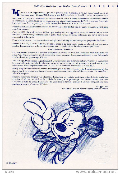 FRANCE 2004 Document Officiel " F.D.T. 2004 : MICKEY / MINNIE / WALT DISNEY " N° YT 3641 à 3643. DPO - Bandes Dessinées