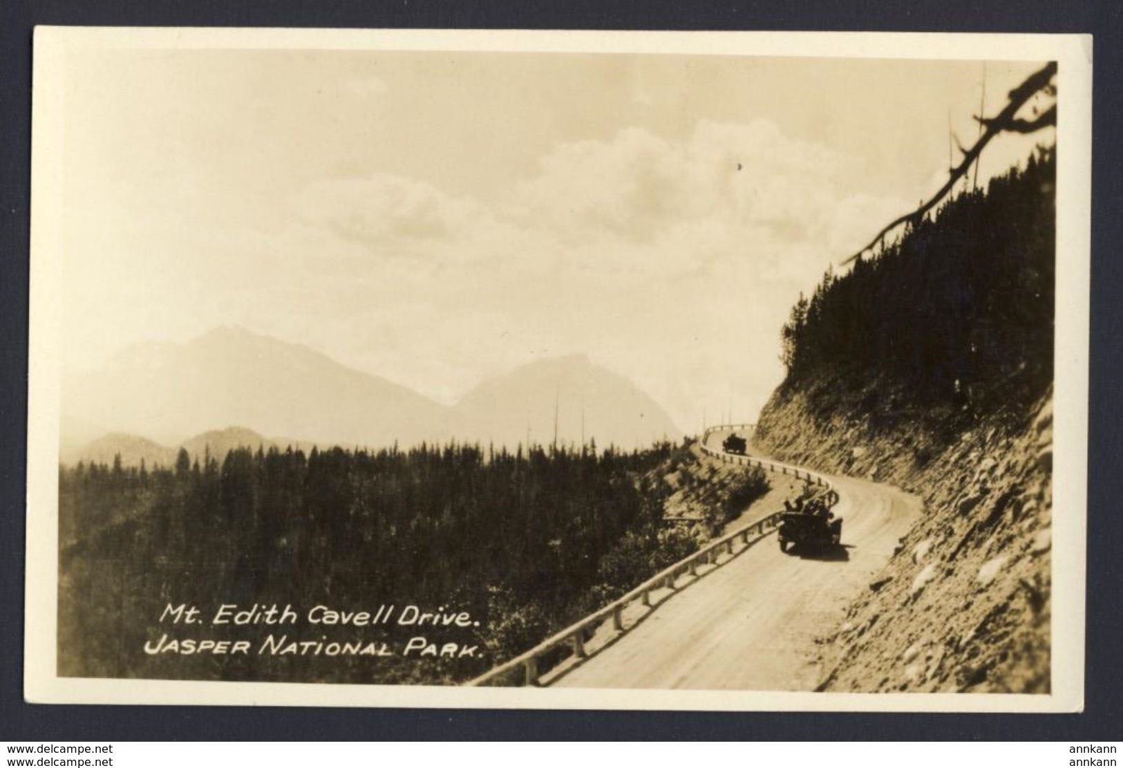 Mt Edith Cavell Drive Japer National Park - Alberta Canada - Vintage Convertible Cars  AZO C.1924-49 Real Photo Postcard - Jasper