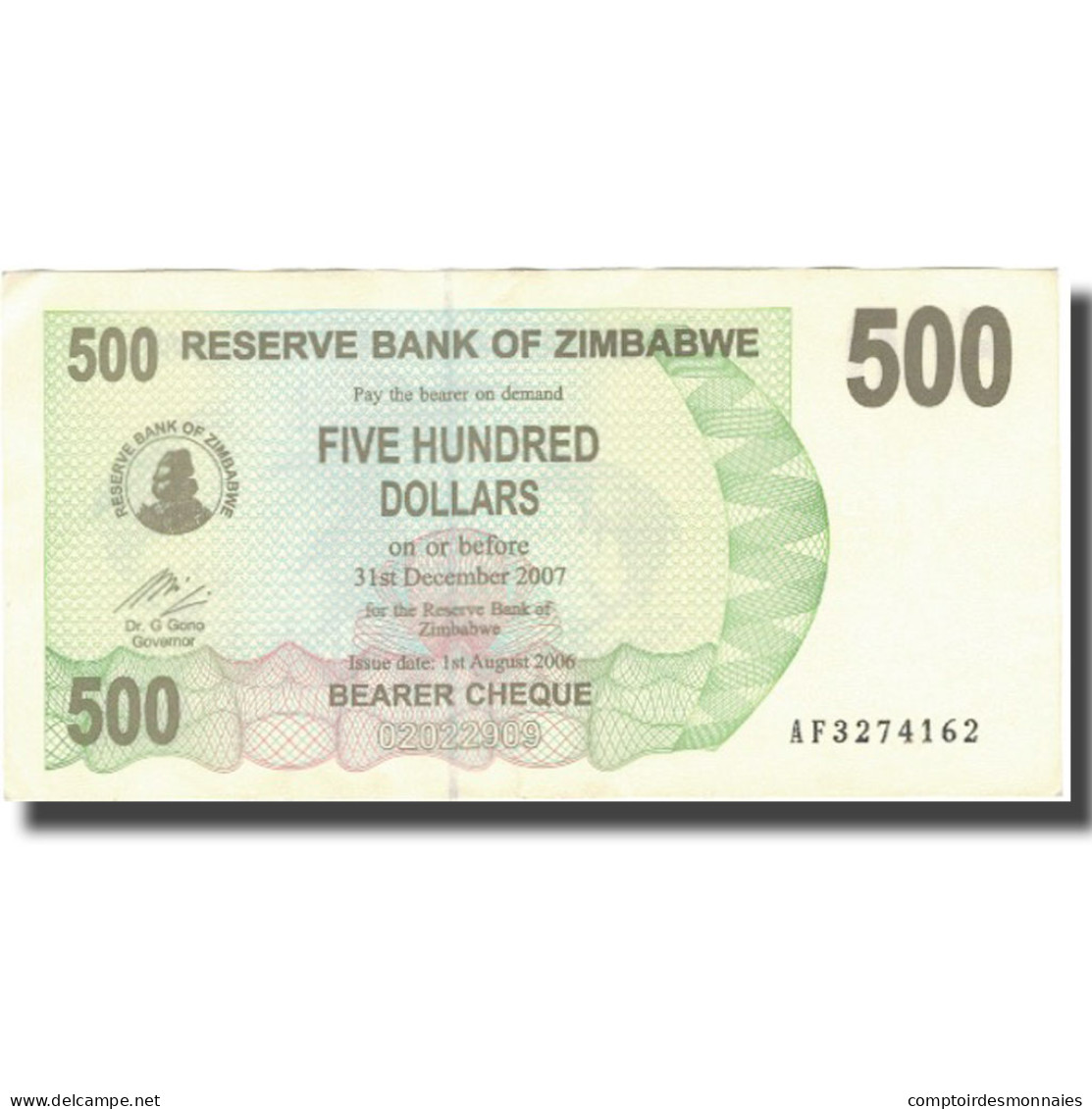 Billet, Zimbabwe, 500 Dollars, 2006, 2006-08-01, KM:43, TTB+ - Zimbabwe