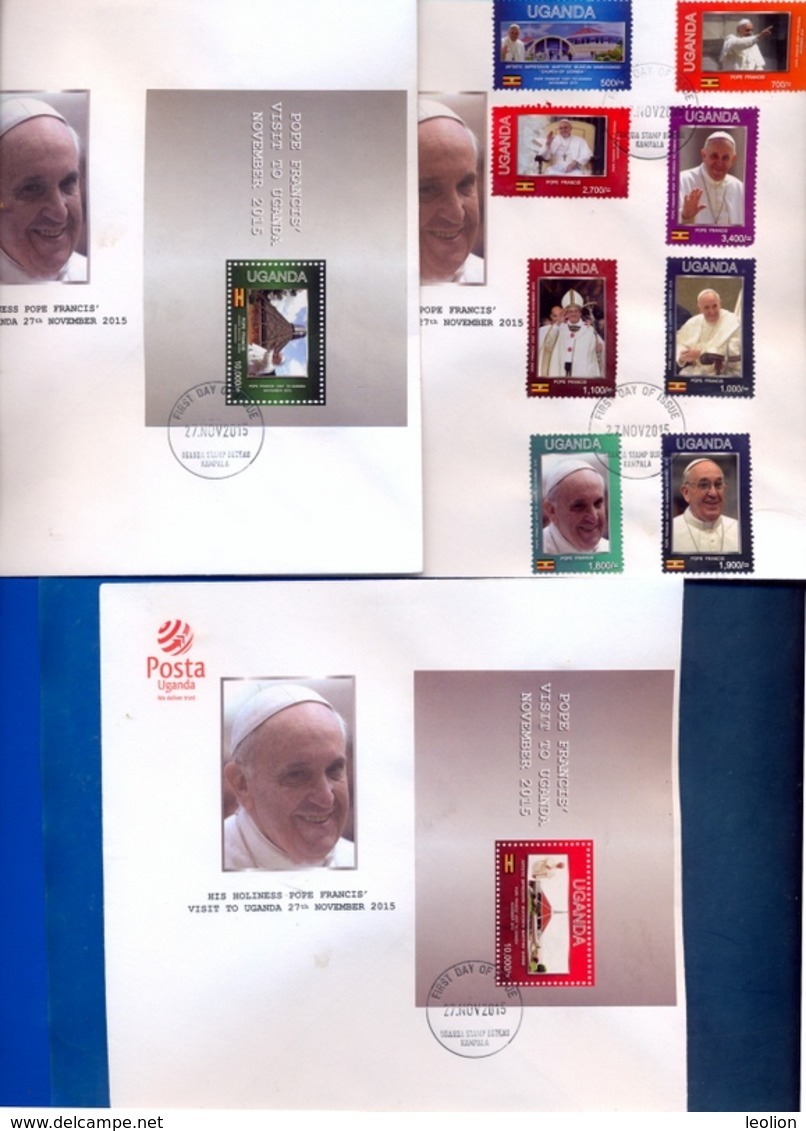 UGANDA FDC 2015 Visit Pope Francis 3x First Day Covers With 8 Stamps & 2 Souvenir Sheets  #128 - Uganda (1962-...)