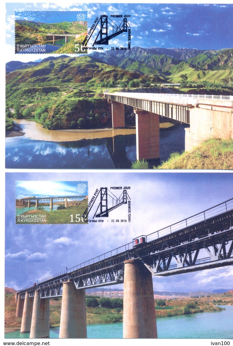 2018. Kyrgyzstan, Bridges Of Kyrgyzstan, 2 Maxicards, Mint/** - Kirghizistan