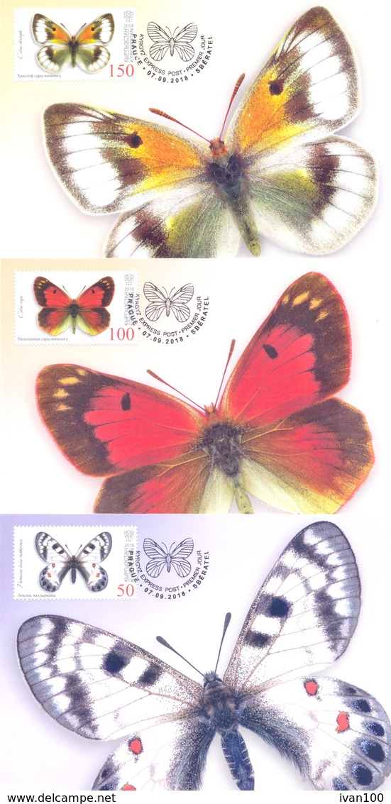 2018. Kyrgyzstan, Butterflies Of Kyrgyzstan, 3 Maxicards, Mint/** - Kyrgyzstan