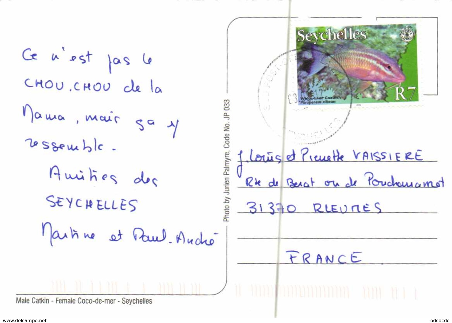 Souvenir Des Seychelles RV  Beau Timnre R7(Poisson) RV - Seychelles