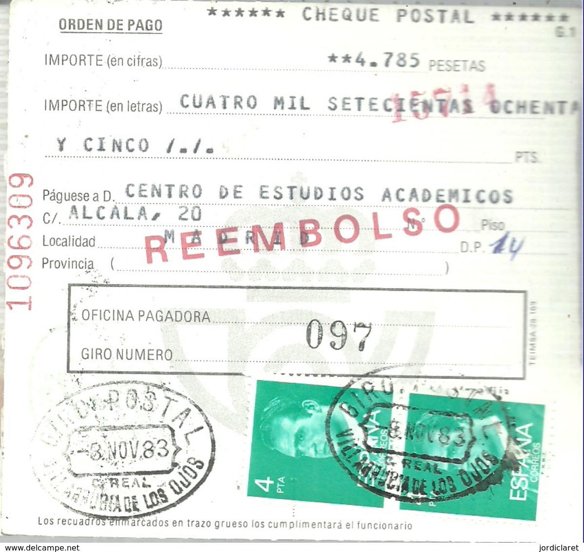GIRO 1983   VILLARUBIA DE LOS OJOS   CIUDAD REAL - Cartas & Documentos