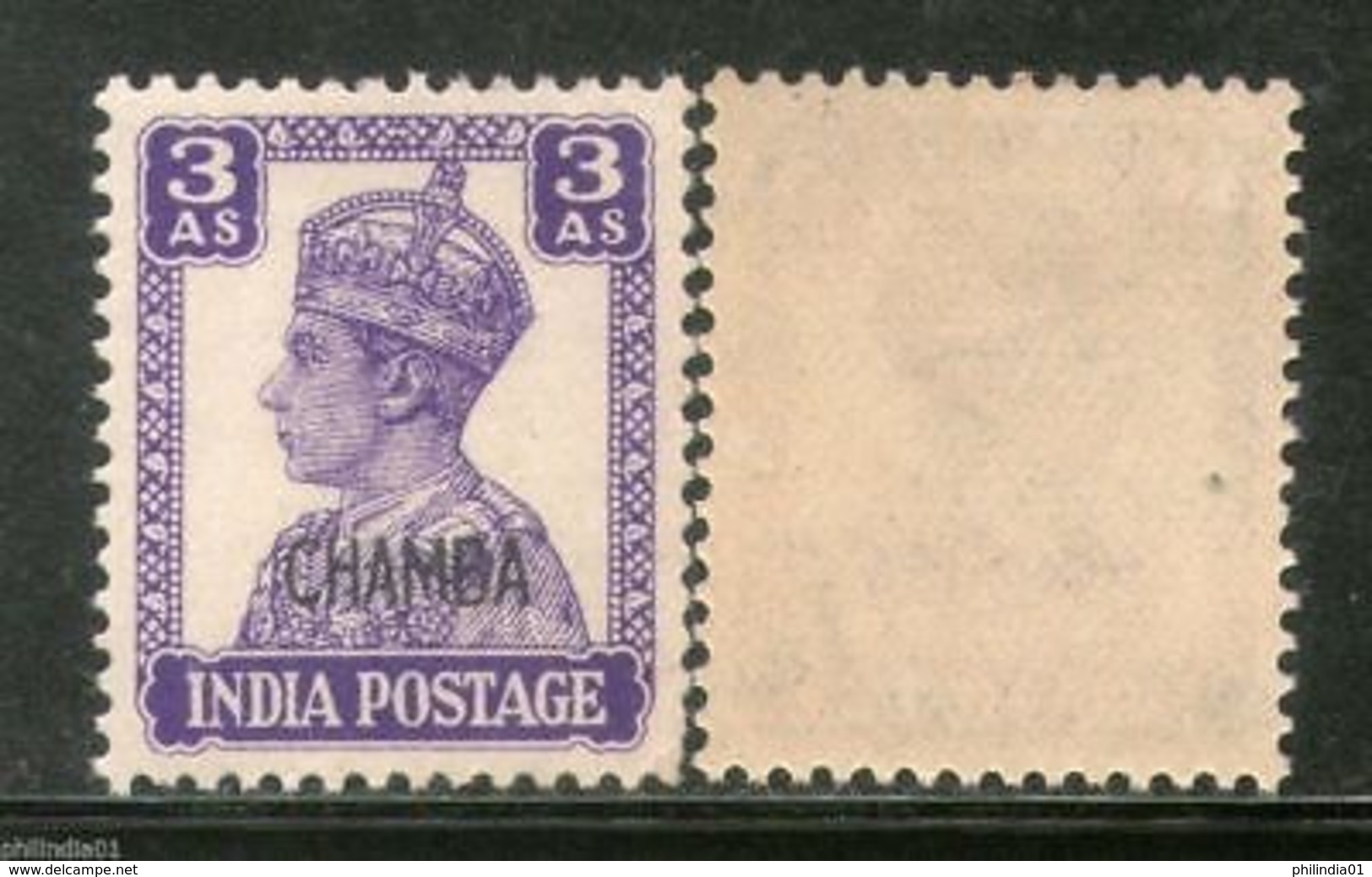 India CHAMBA State 3As Postage Stamp LITHOGRAPH KG VI SG 114 / Sc 95 Cat �27 MNH - Chamba