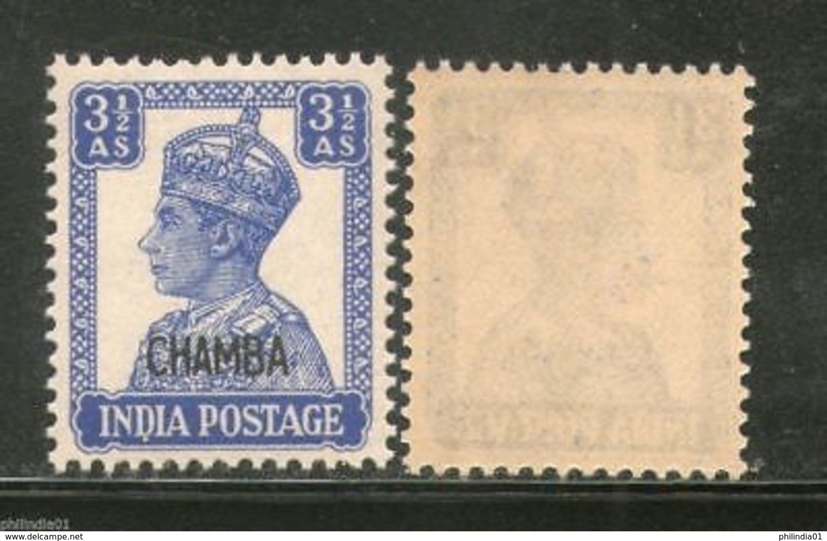 India CHAMBA State 3�As KG VI Postage Stamp SG 115 / Sc 96 Cat �14 MNH - Chamba