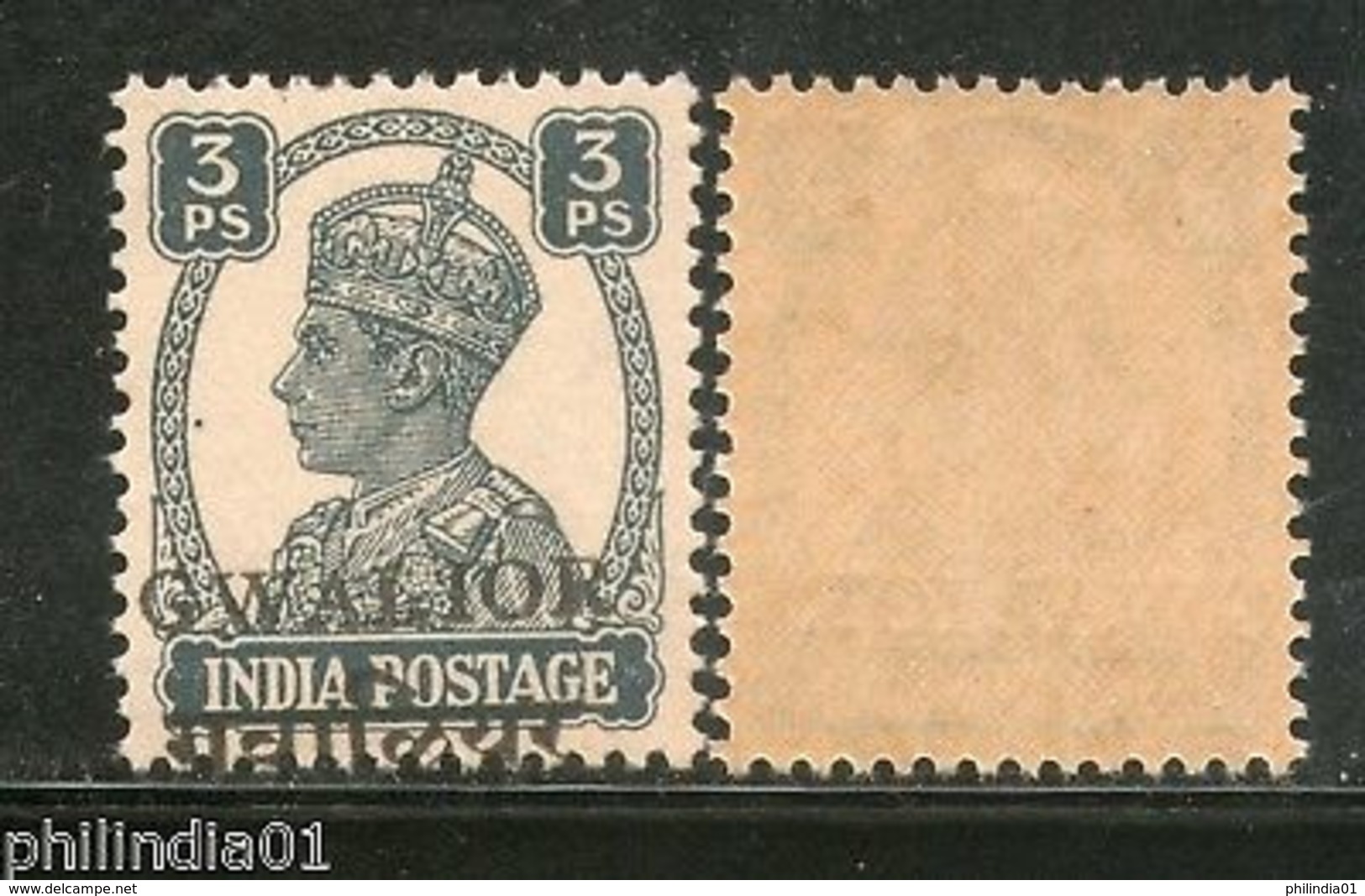 India Gwalior State KG VI 3ps Postage SG 129 / Sc 118 LOCAL Ovpt. Cat�5 MNH - Gwalior