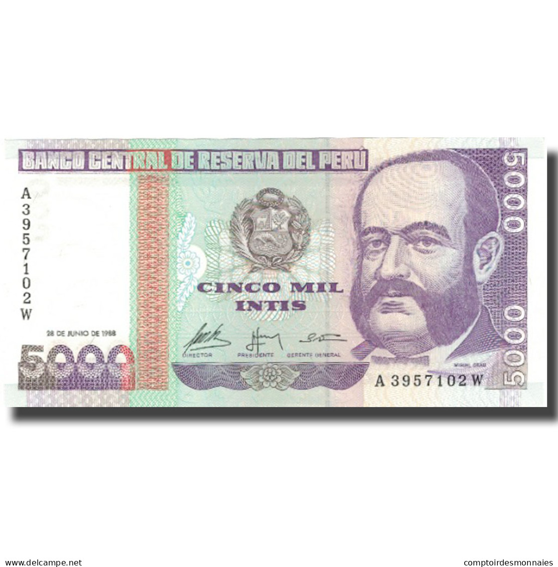 Billet, Pérou, 5000 Intis, 1988, 1988-06-28, KM:137, NEUF - Pologne