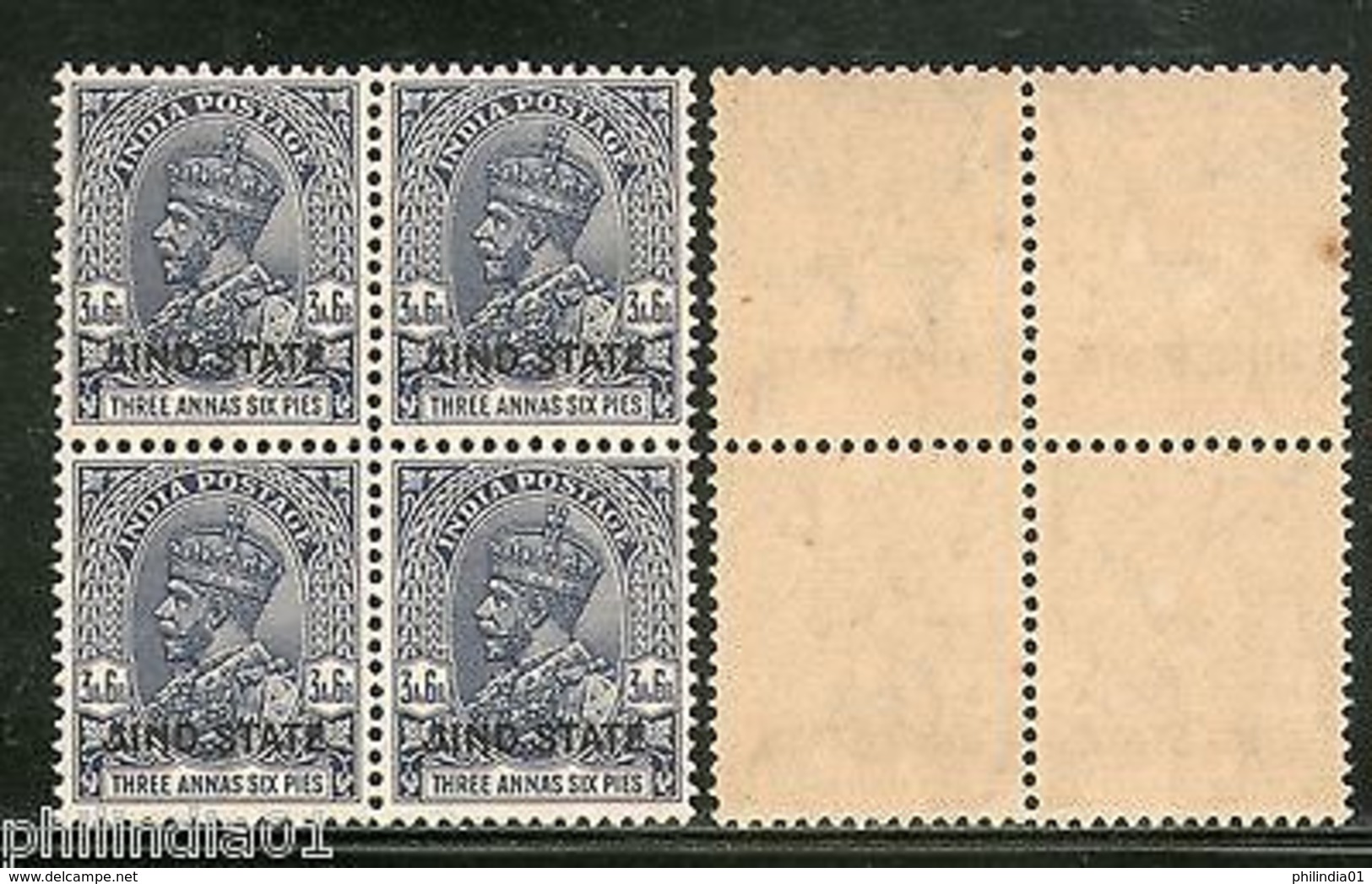 India Jind State KG V 3�As Postage Stamp SG 93 / Sc 130 BLK/4 Cat �22 MNH - Jhind