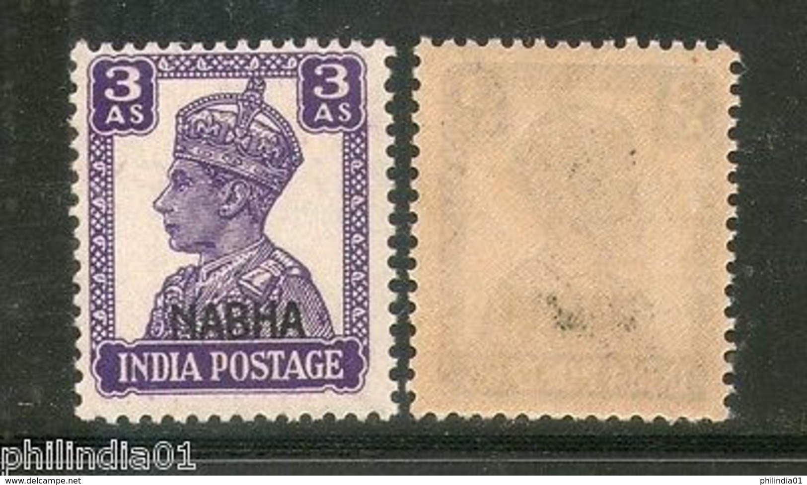 India Nabha State 3As KG VI Postage Stamp SG 112 / Sc 107 Cat�7 MNH - Nabha