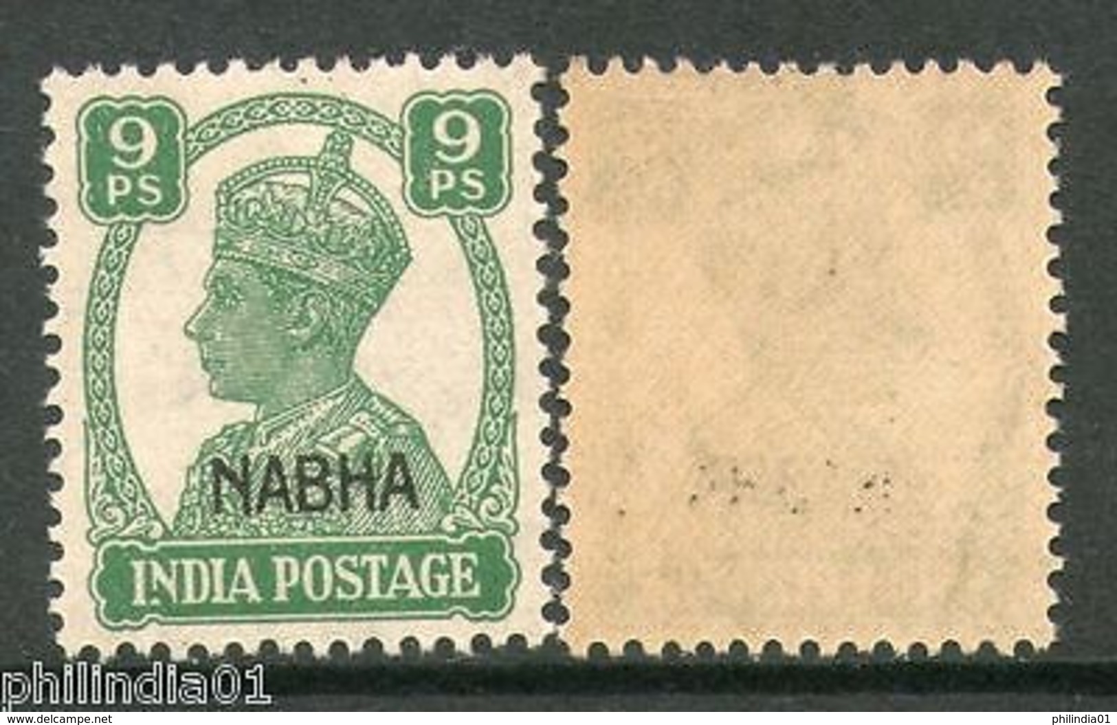 India Nabha State 9ps KG VI Postage Stamp SG 107 / Sc 102 Cat �3 MNH - Nabha