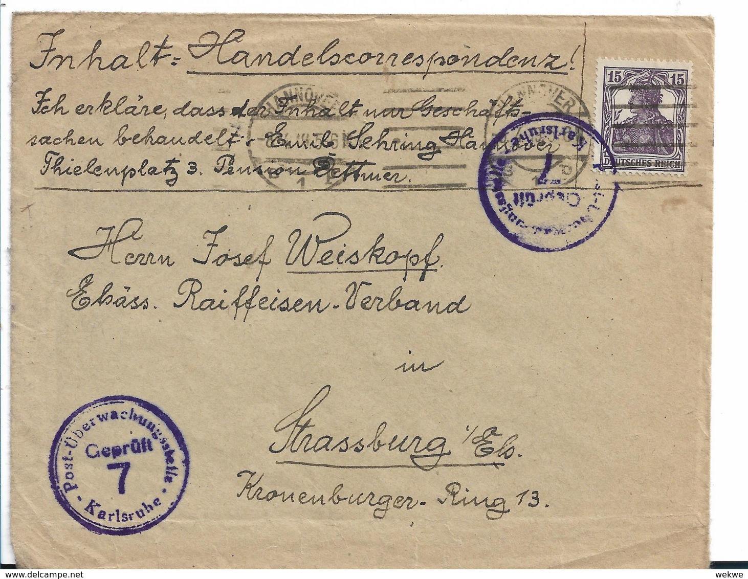 Inf253 / Infla, Firmenpost Aus Hannover 1919, Freigegeben Durch Devisenkontrolle Karlsruhe - Briefe U. Dokumente