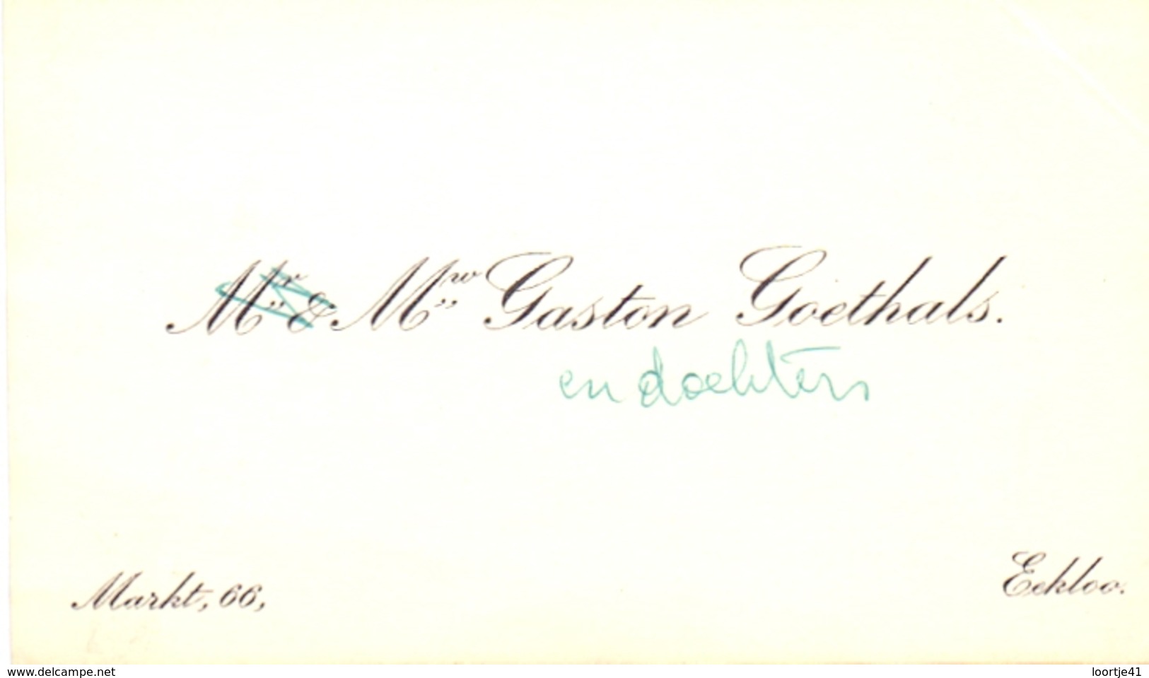 Visitekaartje - Carte Visite - Mme Gaston Goethals - Eeklo - Visitekaartjes