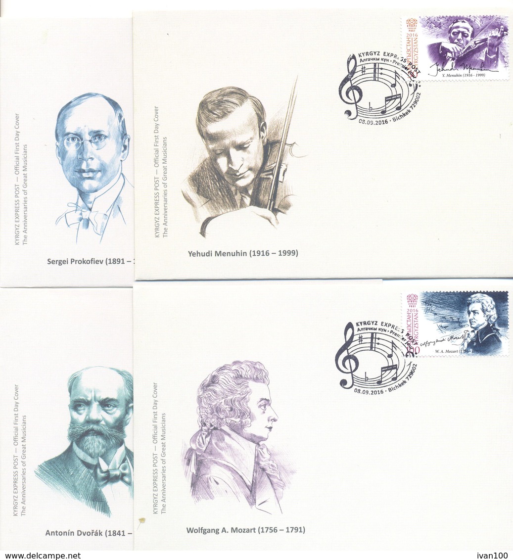 2016. Kyrgyzstan, Great Musicians And Composers, 4 FDC, Mint/** - Kirgisistan