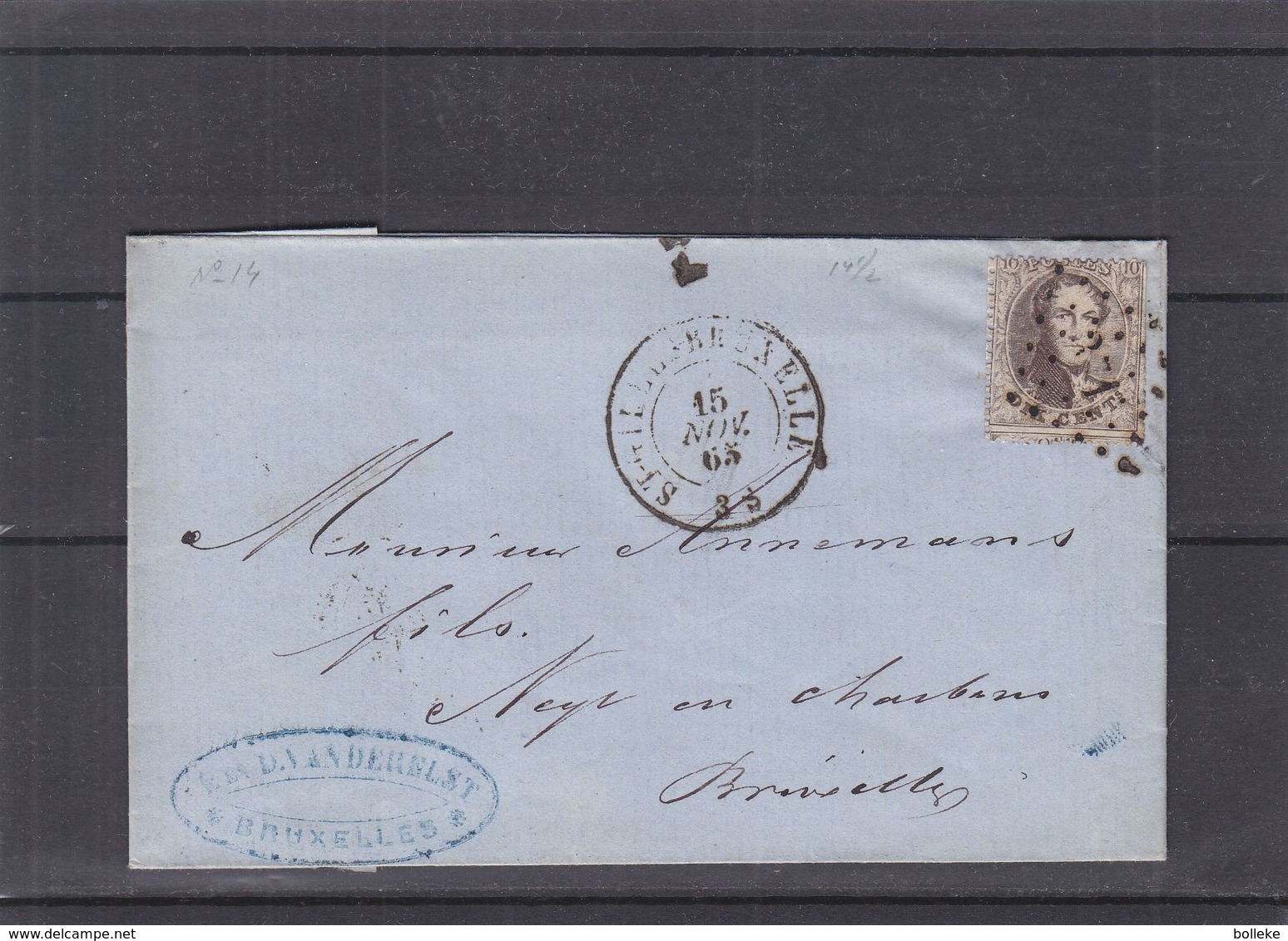 Belgique - Lettre De 1865 - Oblit St Gilles Bruxelles - Exp Vers Bruxelles - Cachet à Points 271 - 1863-1864 Médaillons (13/16)