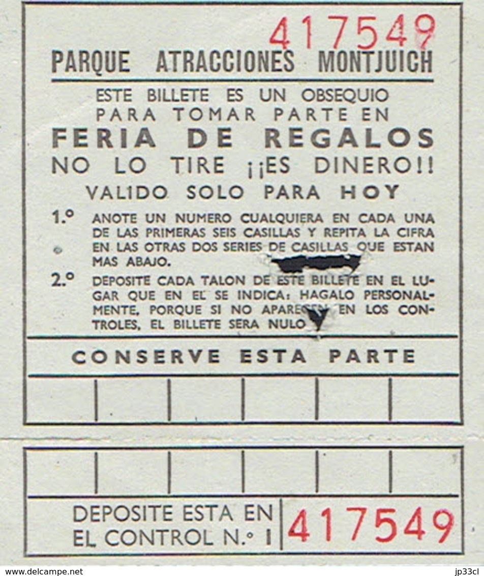 Ancien Ticket D'entrée Parc D'attractions - Parque D'Atracciones Montjuich Feria De Regalos (années 1970) - Tickets D'entrée