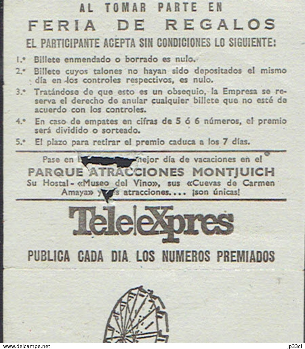 Ancien Ticket D'entrée Parc D'attractions - Parque D'Atracciones Montjuich Feria De Regalos (années 1970) - Toegangskaarten