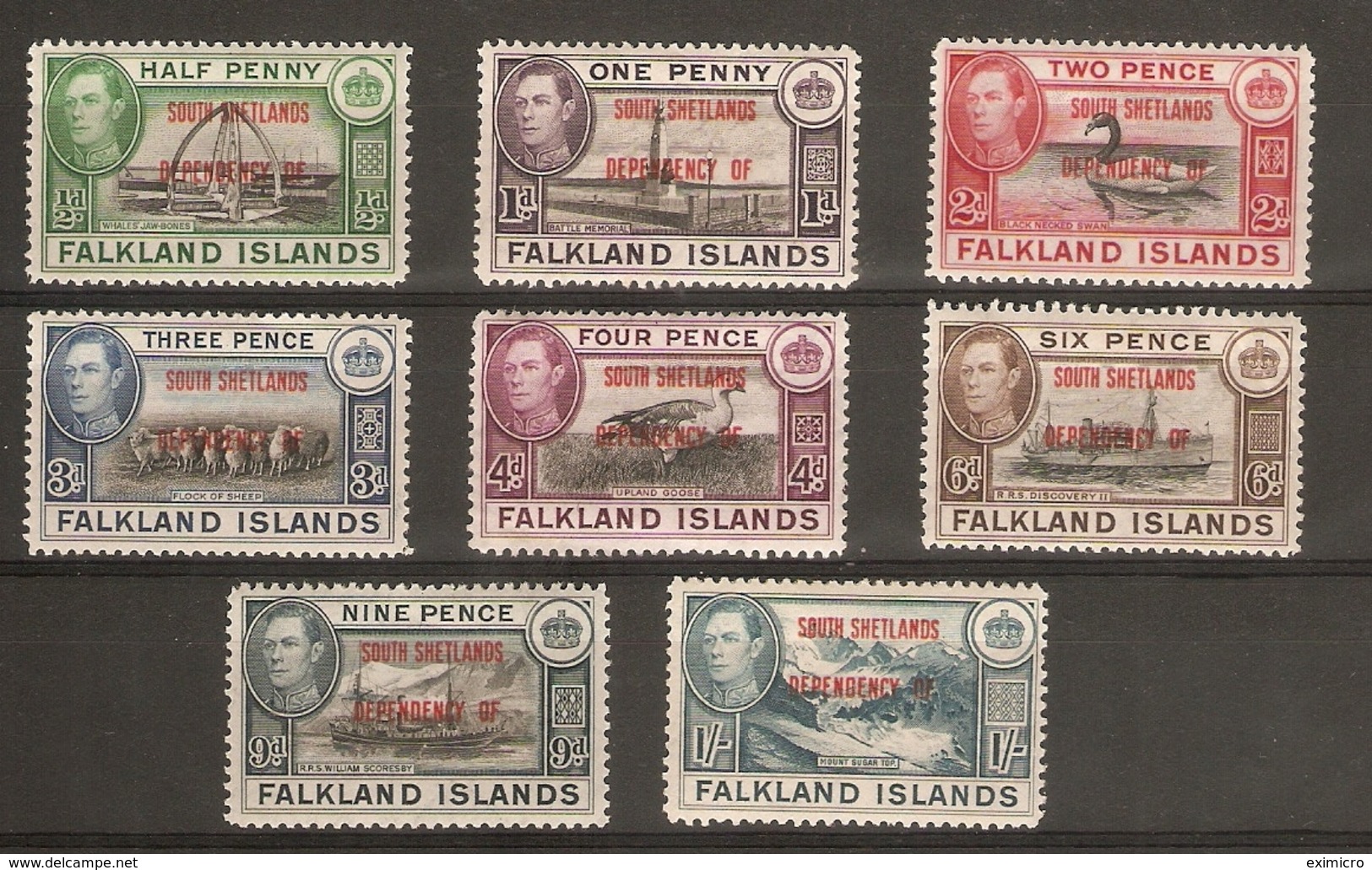 FALKLAND ISLANDS DEPENDENCIES - SOUTH SHETLANDS 1944 SET SG D1/D8 LIGHTLY MOUNTED MINT Cat £22 - Falkland Islands