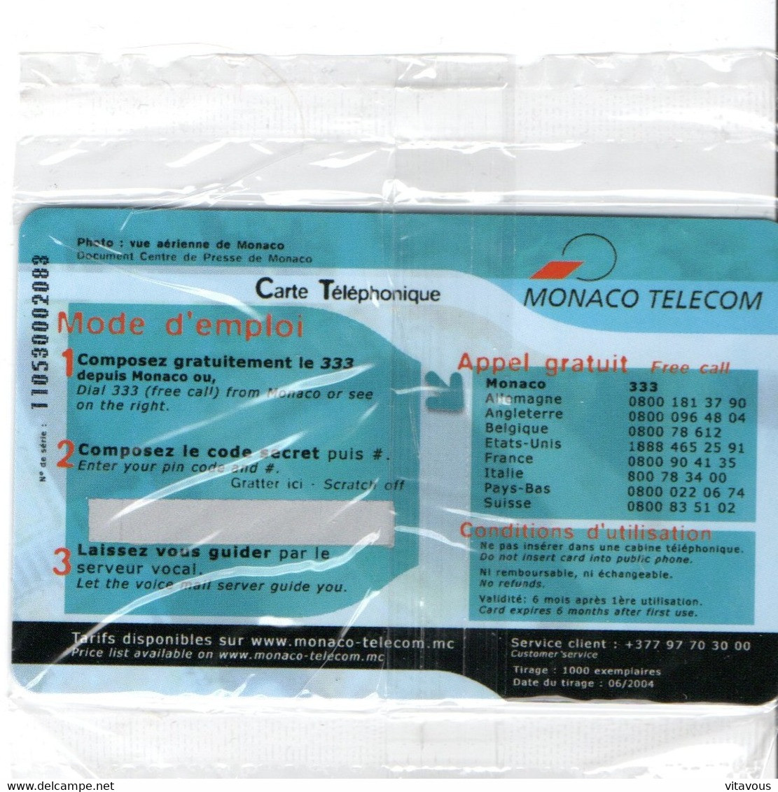 Rare Carte Infocarte Prépayée Privée Monaco Telecom Card -  Neuve Nous Blister - 1000 Ex (G 581) - Monace