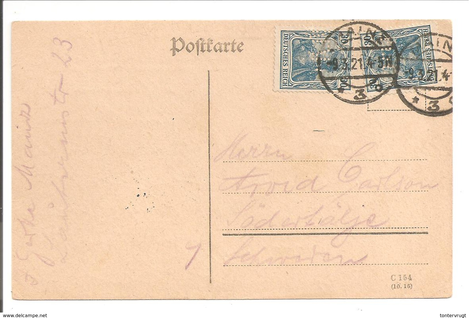 Perfin.Firmenlochung J.K.N. Jos.Kopp Mainz 9.3.21 2xGermania 30Pf Mi 144.Unterschrifft:J.Gerke - Sonstige & Ohne Zuordnung