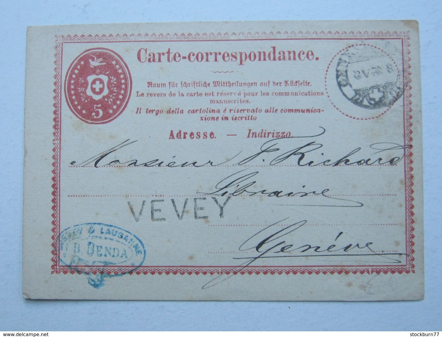 1872 , VEVEY , Klarer Stempel Auf Ganzsache - Lettres & Documents