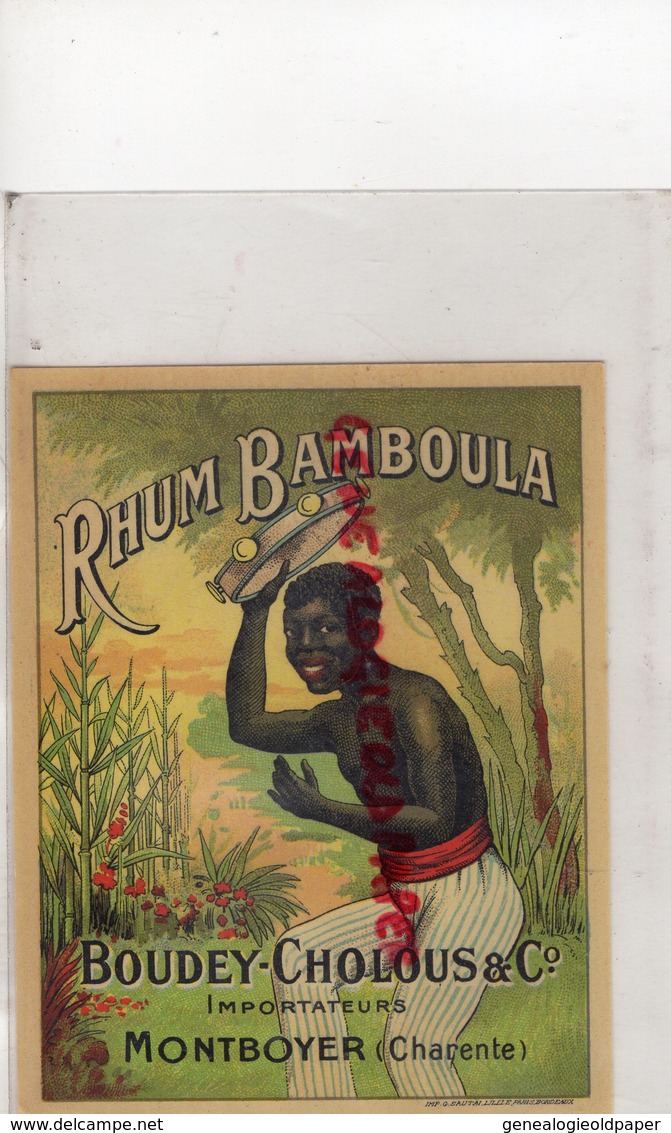 16- MONTBOYER- RARE ETIQUETTE RHUM BAMBOULA- BOUDEY CHOLOUS - NEGRO NOIR - Rhum