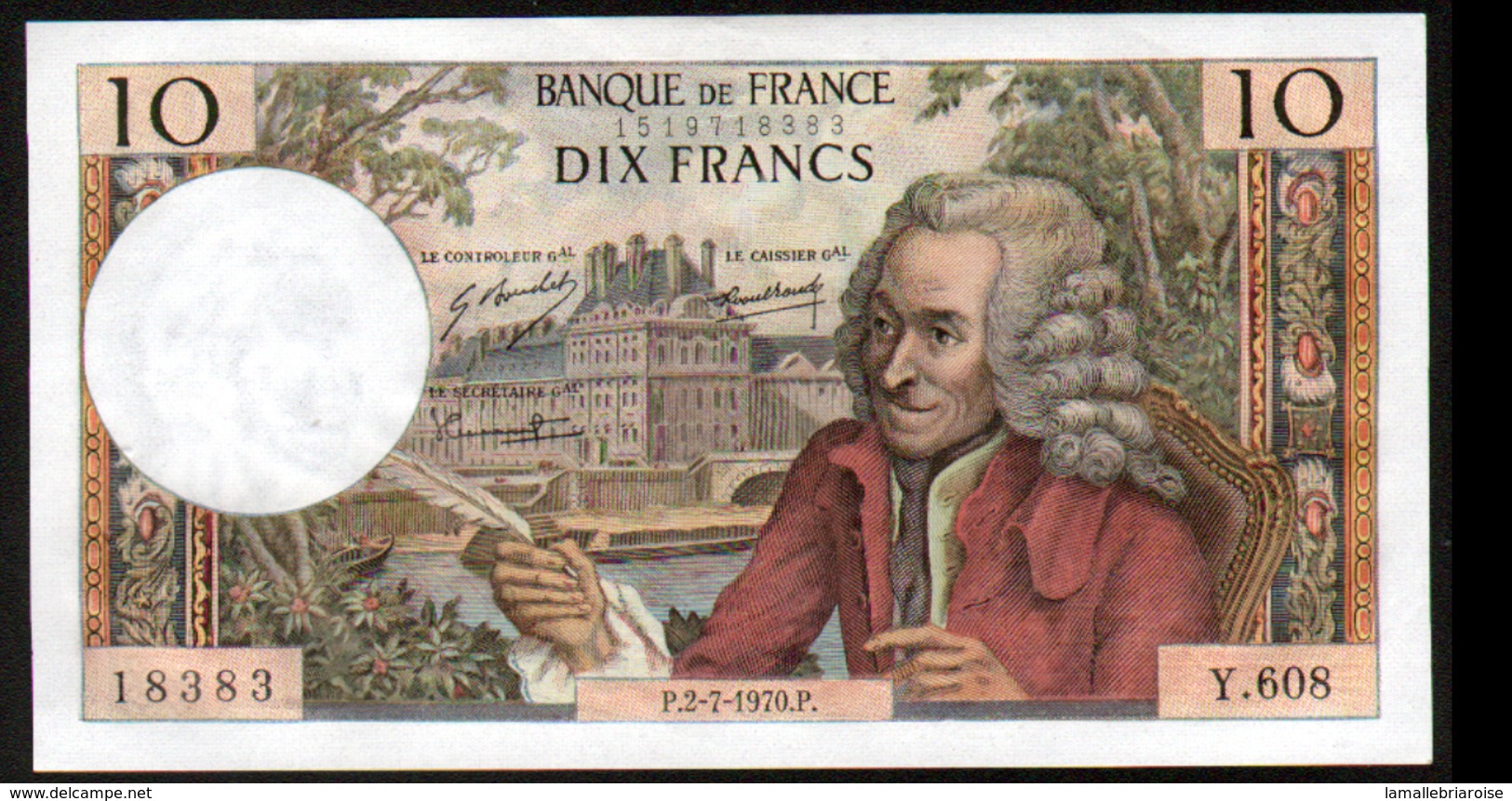 Billet 10 Francs Voltaire, P.2-7-1970, Y.608 - 10 F 1963-1973 ''Voltaire''