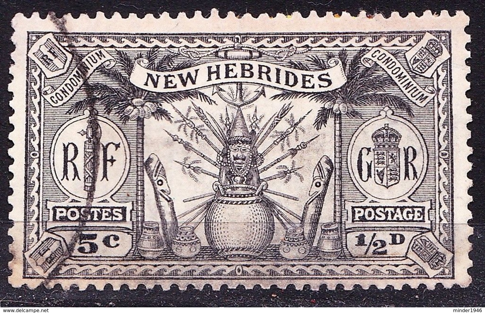 NEW HEBRIDES 1925 1/2d (5c) Black SG43 FU Cat £19. - Used Stamps