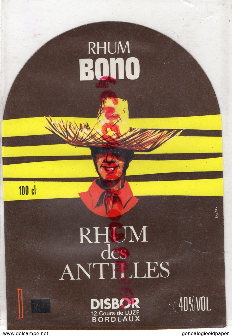 33 - BORDEAUX- ETIQUETTE RHUM BONO-RHUM DES ANTILLES - DISBOR 12 COURS DE LUZE - Rum