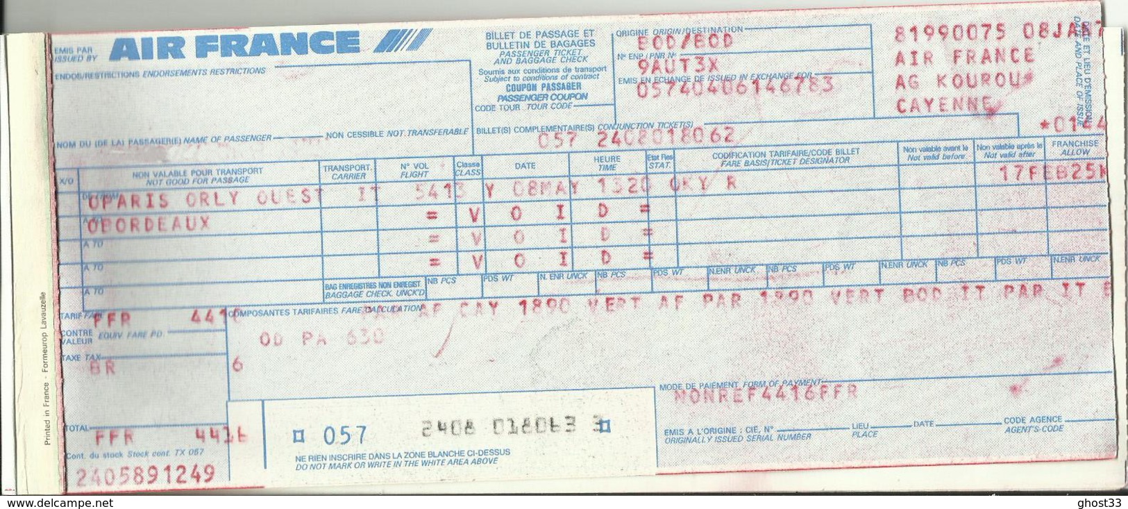 AIR FRANCE - Billet/Ticket Passager - 1978 - PARIS ORLY/BORDEAUX - Billetes