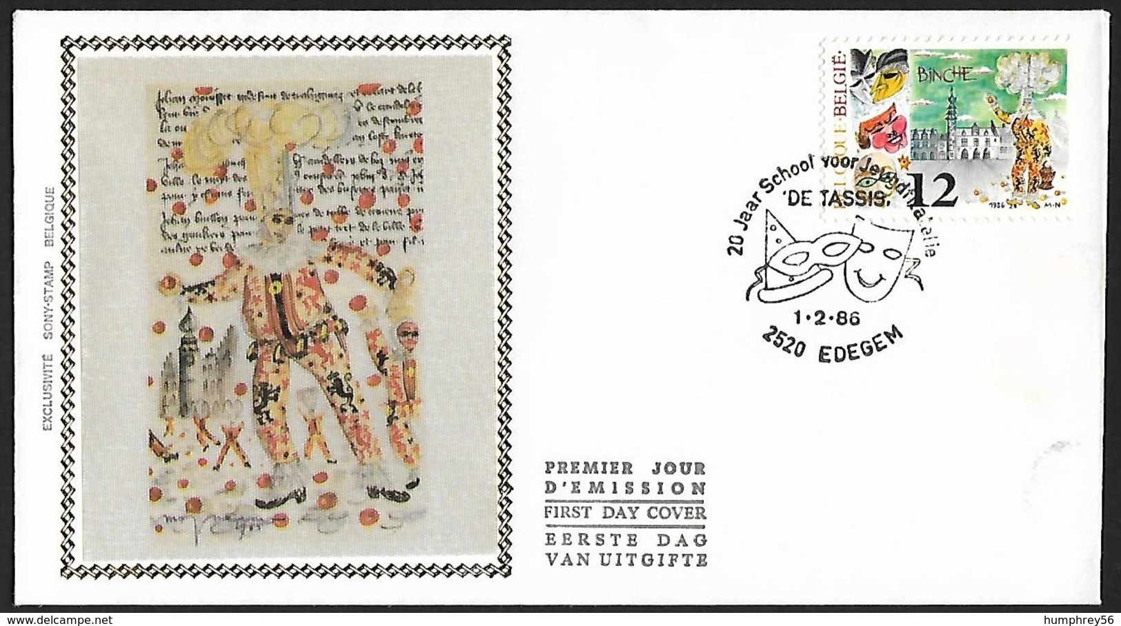 1986 - BELGIË/BELGIQUE/BELGIEN - FDC [Silk] - Y&T 2201 [Binche] + EDEGEM - 1981-1990