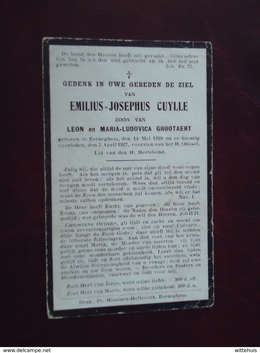 Emilius Cutlle - Grootaert  Geboren Te Eerneghem 1910 En Overleden   1927  (2scans) - Godsdienst & Esoterisme