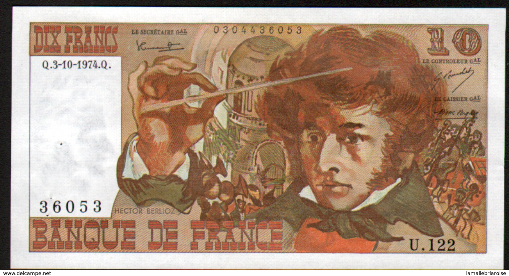 Billet 10 Francs Berlioz, Q.3-10-1974.Q.    U.122 - 10 F 1972-1978 ''Berlioz''