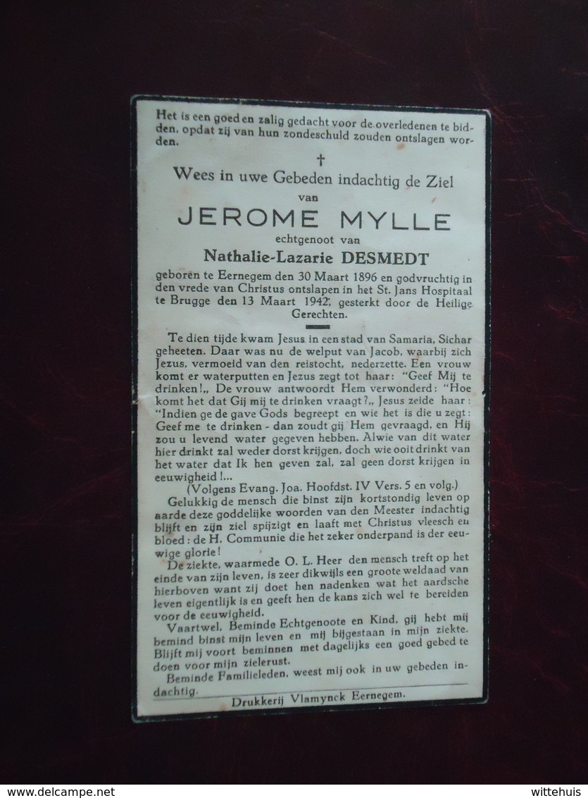 Jerome Mylle - Desmedt Geboren Te Eerneghem 1896 En Overleden Te Brugge   1942  (2scans) - Godsdienst & Esoterisme