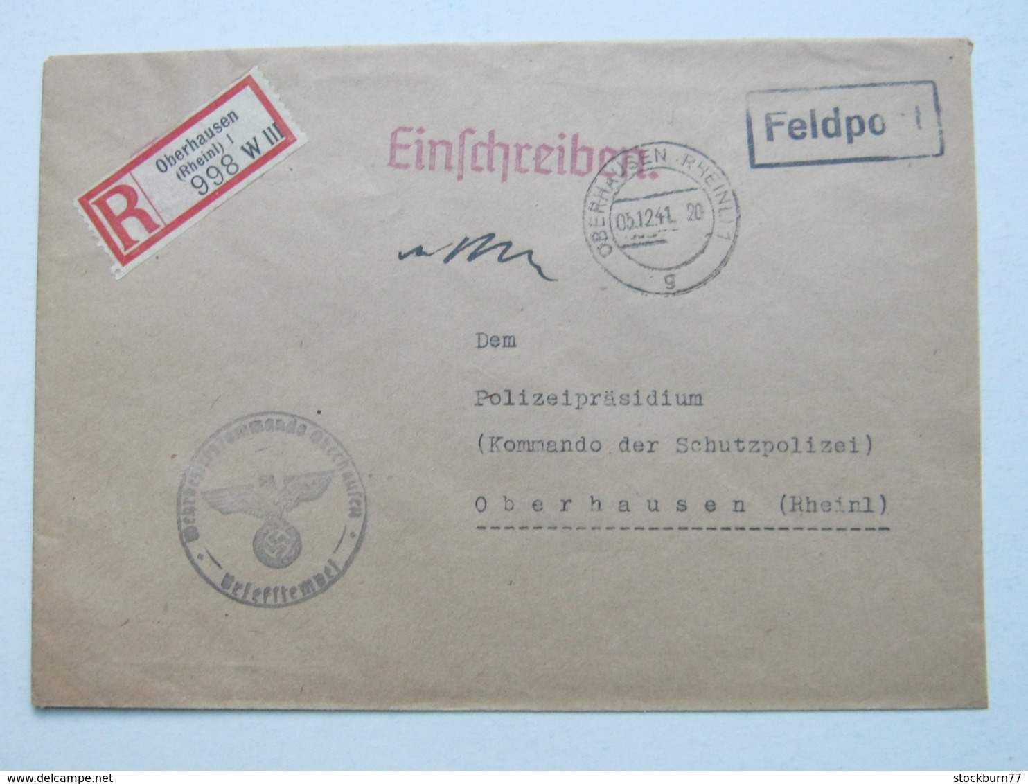 1941 , Feldpostbrief Als Einschreiben  Aus Oberhausen (Wehrbezirkskommandso) - Briefe U. Dokumente