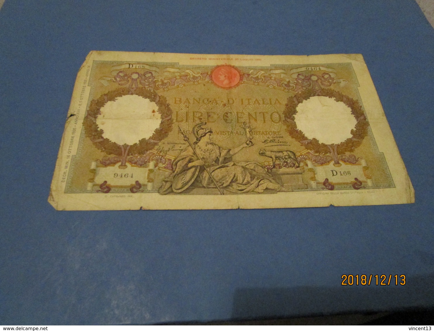 BILLET De 100 LIRES 1935? à Identifier Fayette 9464 D168 - A Identifier