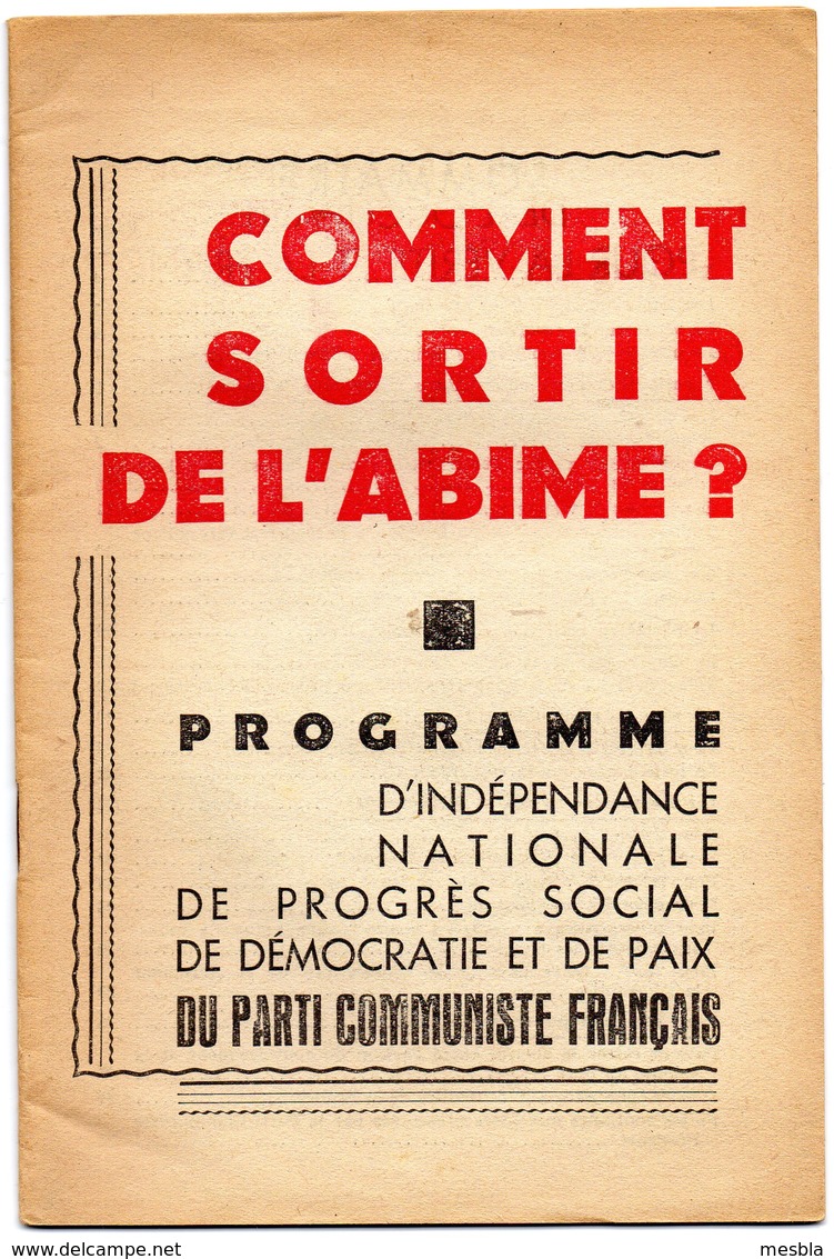 COMMENT  SORTIR  DE  L' ABIME ?  - Programme Du Parti Communiste Français - Autres & Non Classés