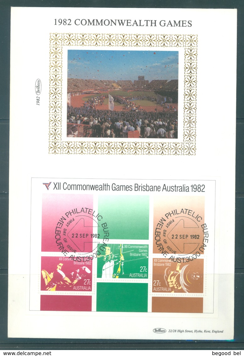 AUSTRALIA  - FDC - 22.9.1982 - COMMONWEALTH BRISBANE GAMES  - Yv BLOC 8 - Lot 18681 - SILK SOIE - Premiers Jours (FDC)