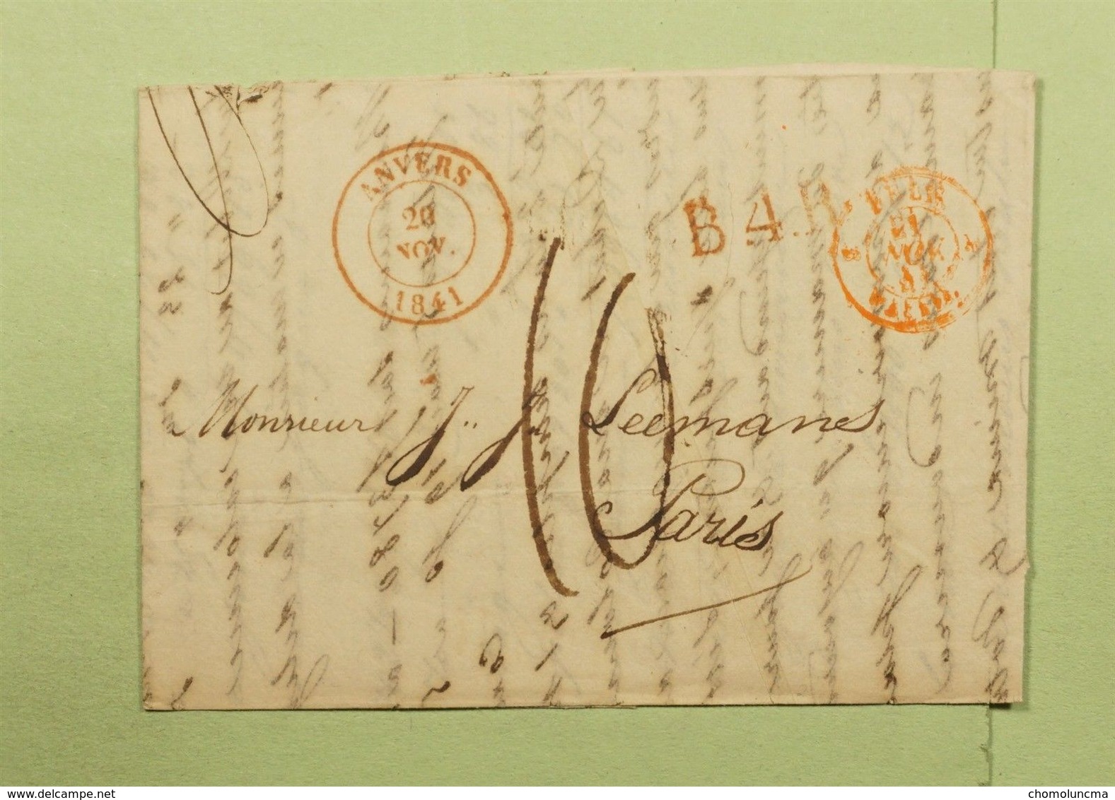 Lettre Anvers Pour Paris De 1841 Griffes B.4.R. Belgique Par ??  Port 10 Avec Cours De La Bourse Change - 1830-1849 (Belgique Indépendante)