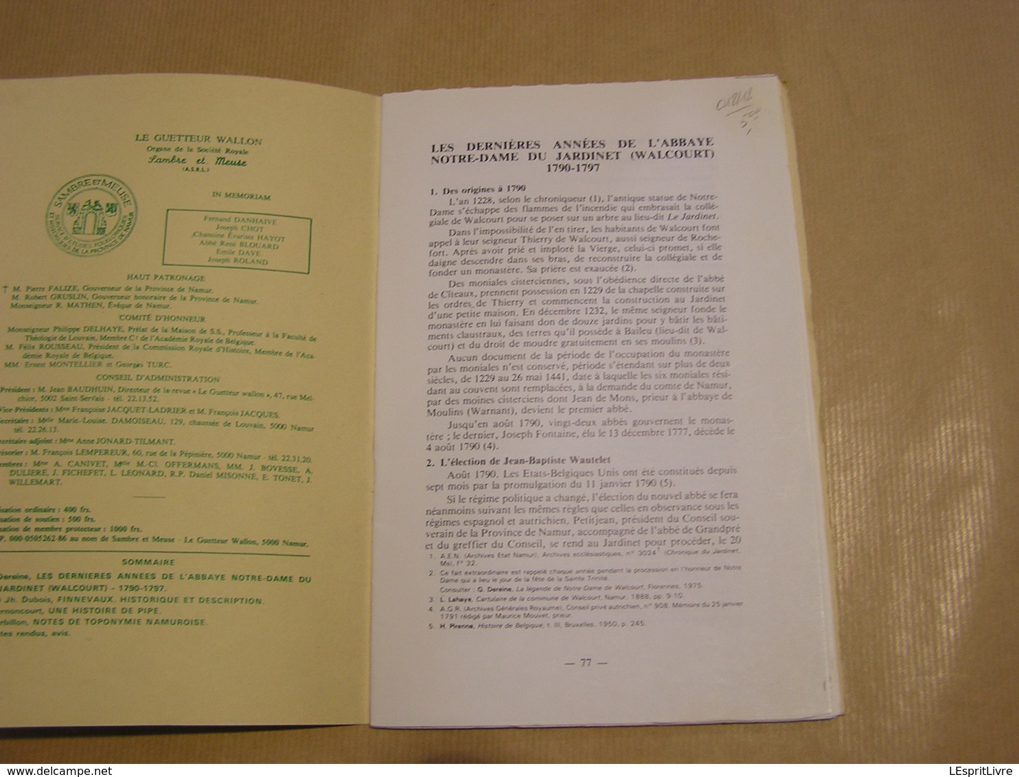 LE GUETTEUR WALLON N° 3 1980 Régionalisme Abbaye Jardinet Walcourt Finnevaux Histoire De Pipe Toponymie Namuroise Namur - Belgique