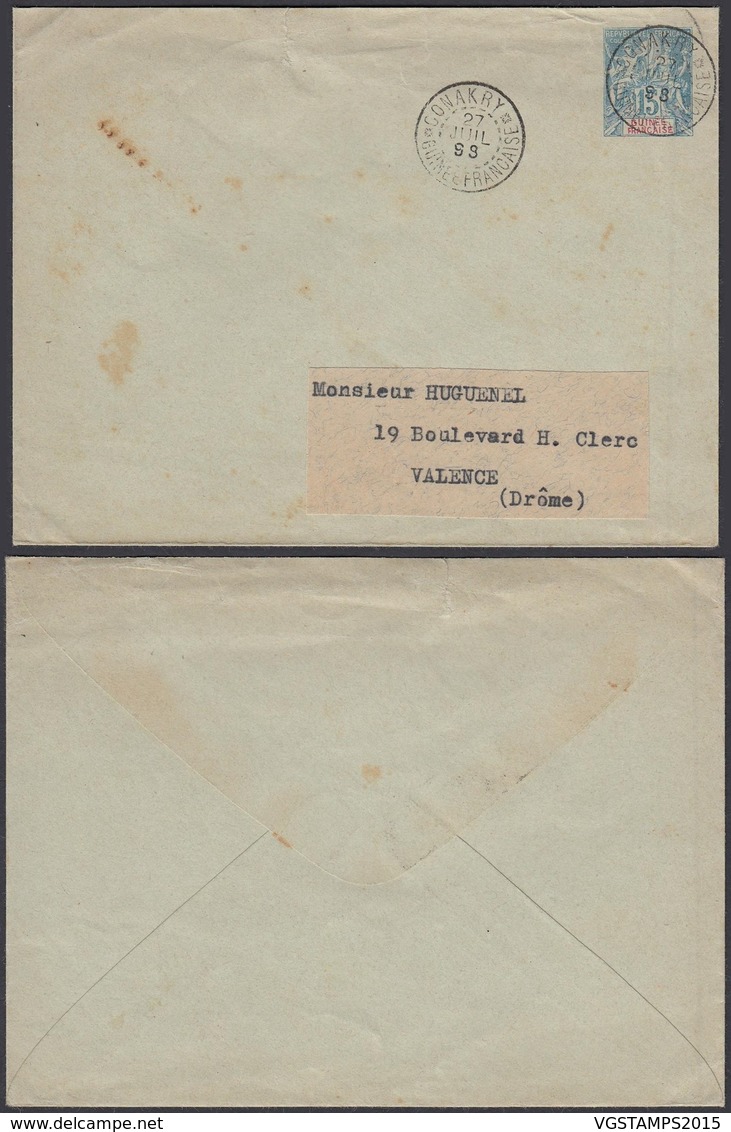 GUINEE 1898 EP 15c De Conakry Vers Valence (5G22568) DC-1197 - Lettres & Documents