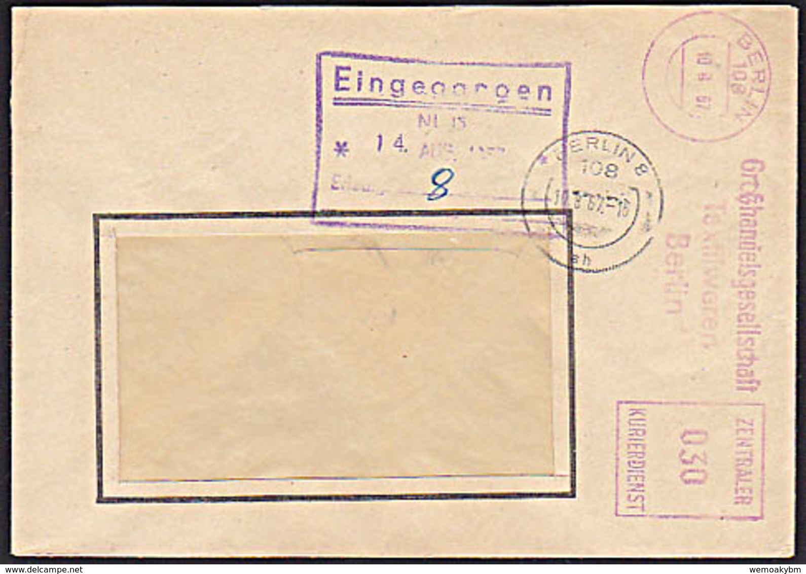 DDR: Brief Fensterumschlag Mit Querliegenden ZKD-AFS =030= Berlin GHG Textilwaren Vom 10.8.67 Knr:  AFS (ZKD) - Service Central De Courrier