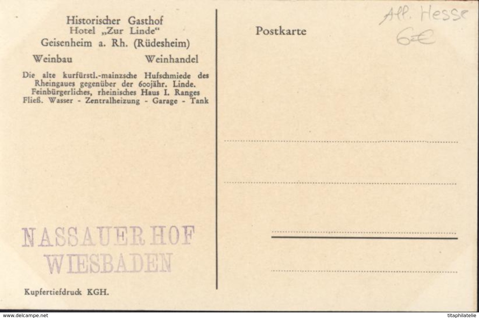 CP Postkarte Historischer Gasthof Hotel Zur Linde Geisenheim A Rh Rüdesheim Weinbau Weihandel Naussauer Of Wiesbaden - Wiesbaden